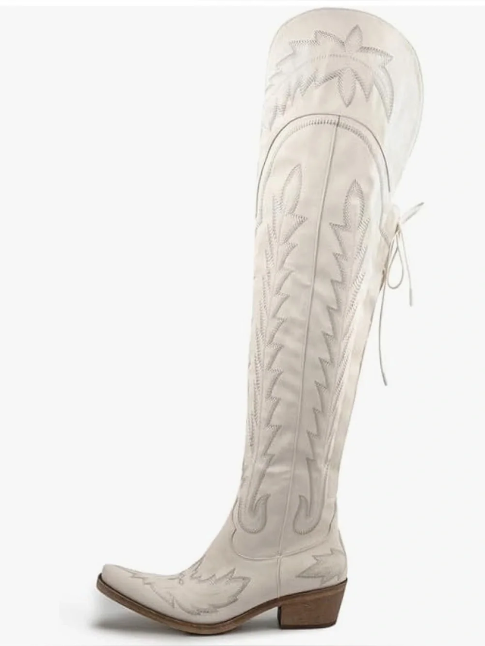 Thigh High Cowboy Boots Wide Calf Western Embroidered Over The Knee Chunky Heel